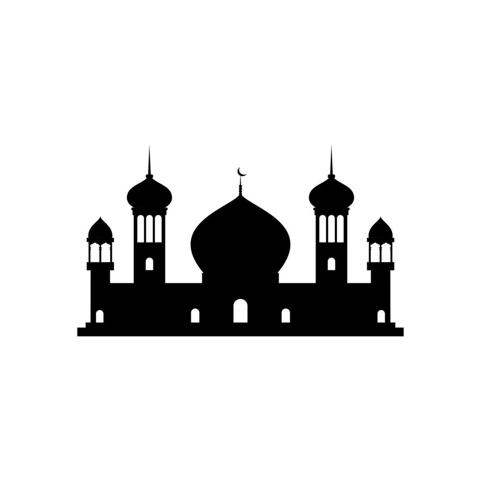 Ramadan Kareem silhouette of mosque. Silhouette mosque flat design vector illustration isolated on white background. Islamic mosque buildings, Banner design, and Ramadhan background.