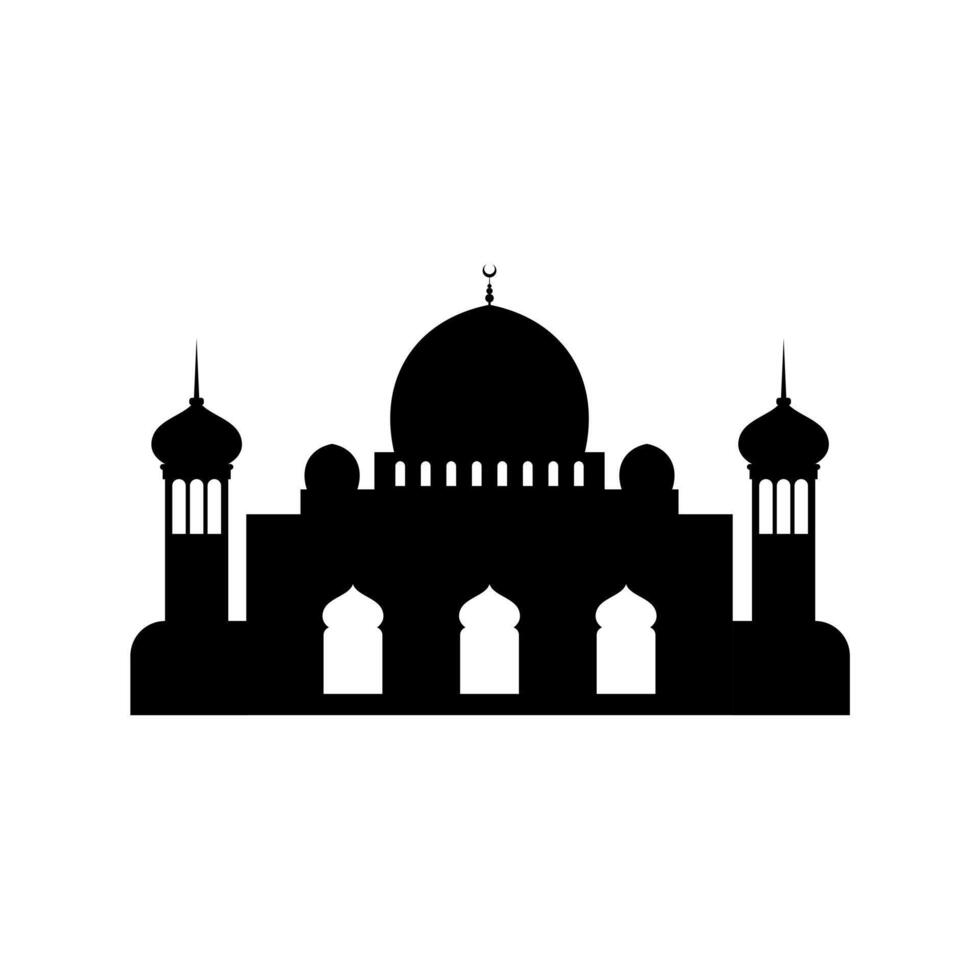 Ramadan Kareem silhouette of mosque. Silhouette mosque flat design vector illustration isolated on white background. Islamic mosque buildings, Banner design, and Ramadhan background.