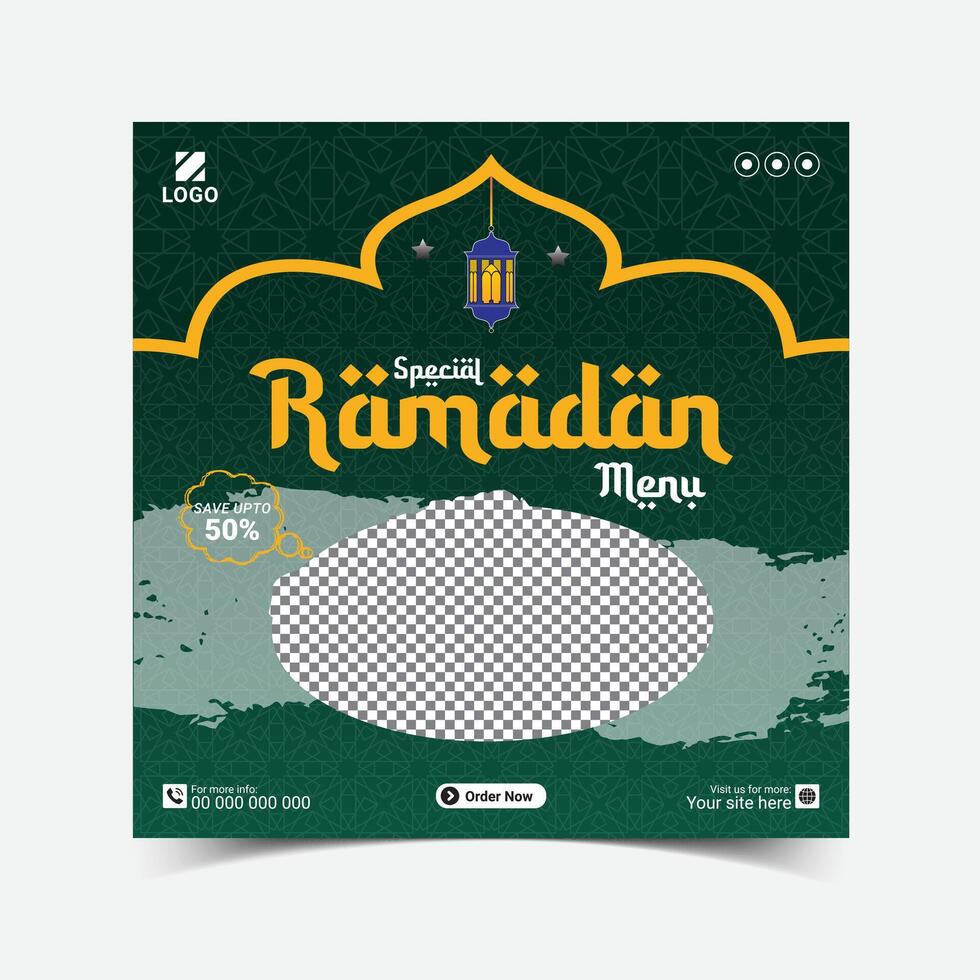 Ramadan Kareem Iftar food menu social media post design. super delicious ramadan food menu web banner template vector