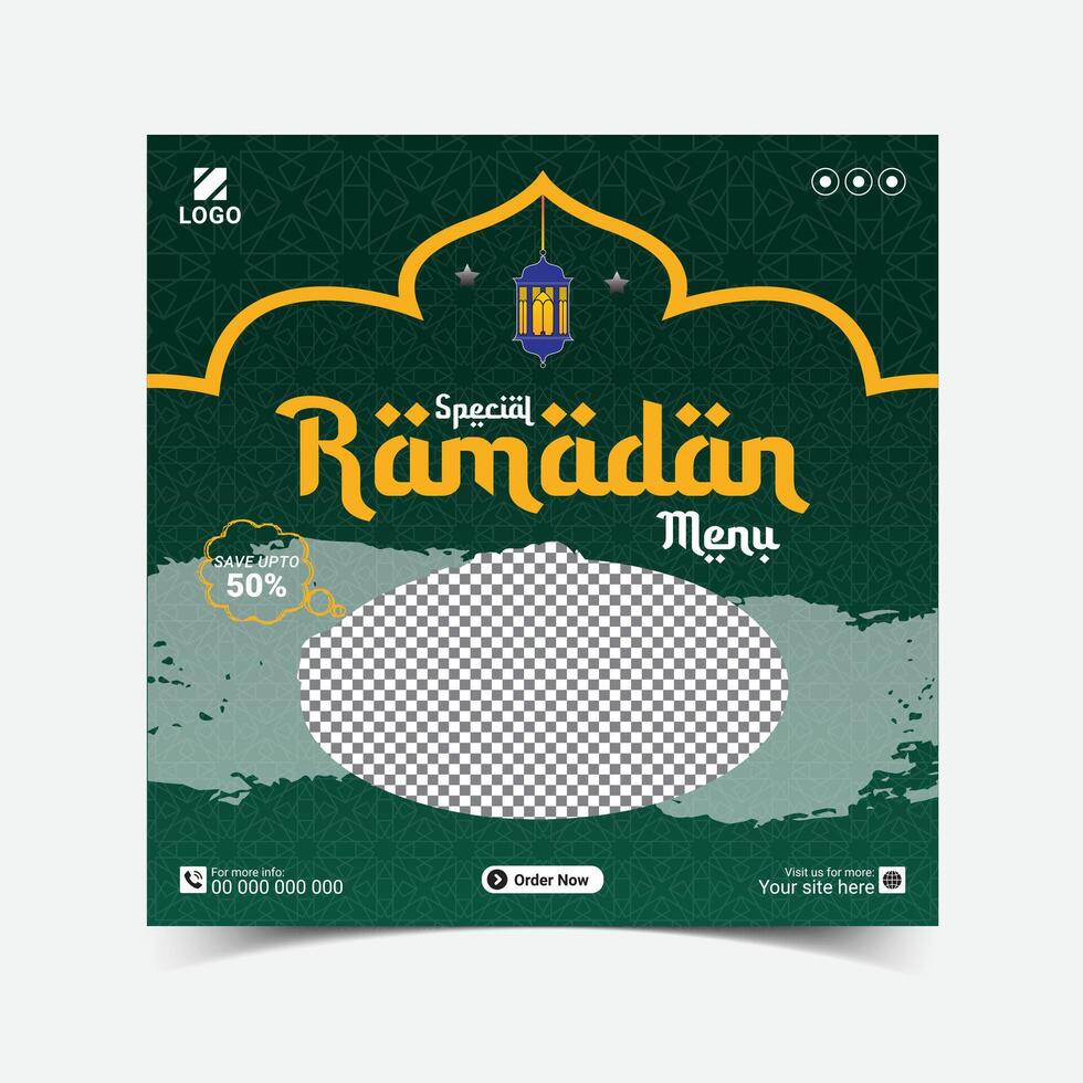 Ramadán kareem iftar comida menú social medios de comunicación enviar diseño. súper delicioso Ramadán comida menú web bandera modelo vector