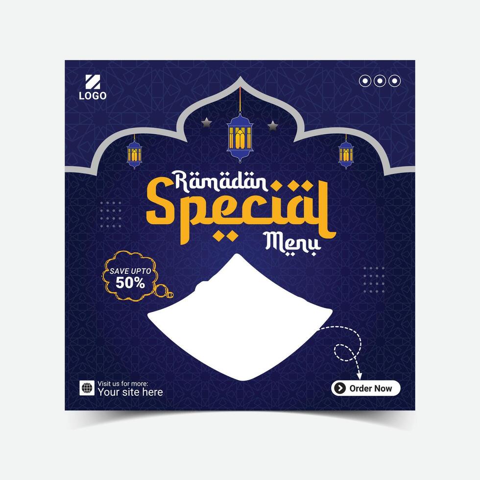 Ramadan Kareem Iftar food menu social media post design. super delicious ramadan food menu web banner template vector
