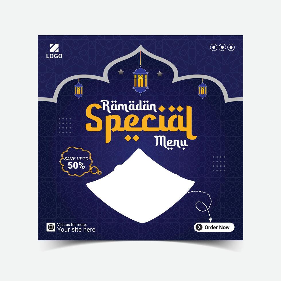 Ramadán kareem iftar comida menú social medios de comunicación enviar diseño. súper delicioso Ramadán comida menú web bandera modelo vector