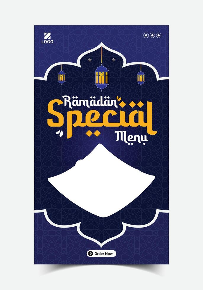 Ramadán kareem iftar comida menú social medios de comunicación historia enviar diseño. súper delicioso Ramadán comida menú web bandera modelo vector