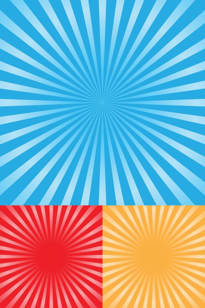 Sunburst retro radial pattern set, three different variants of colors vector