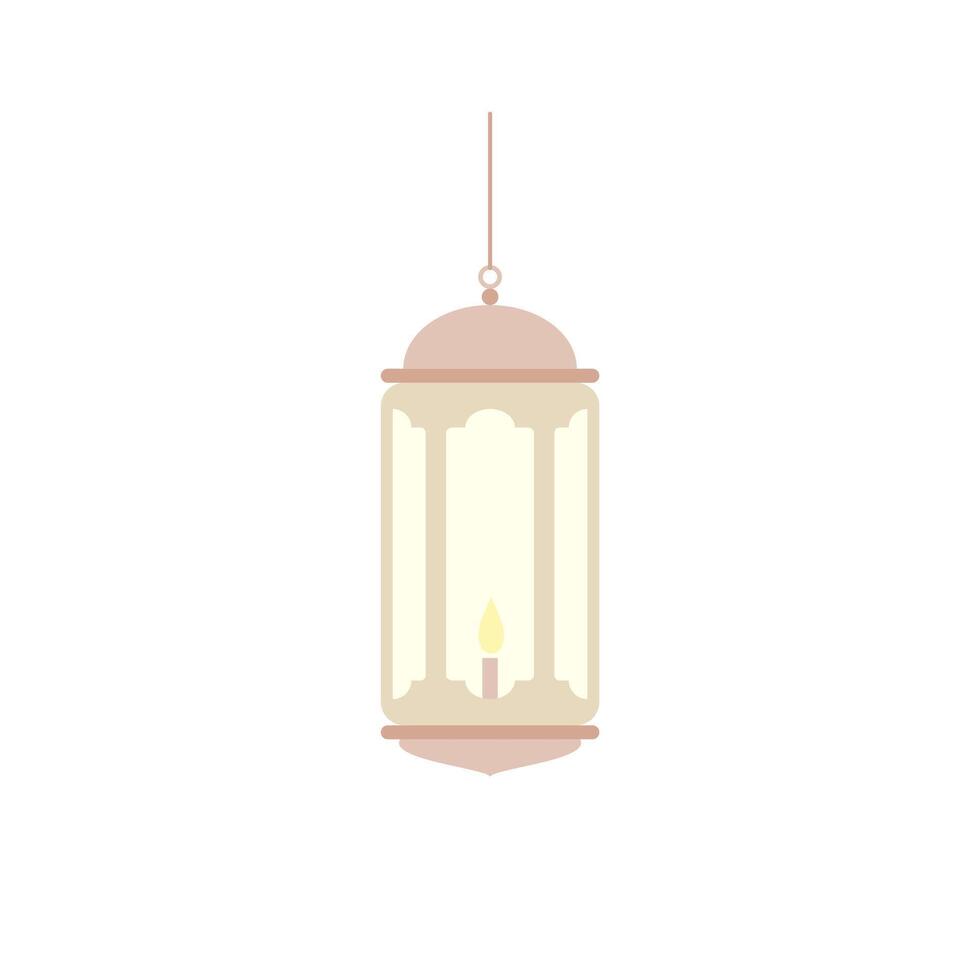 Traditional eastern lantern flat design vector illustration. Arabic muslim colorful hanging lamps, crescents and stars.