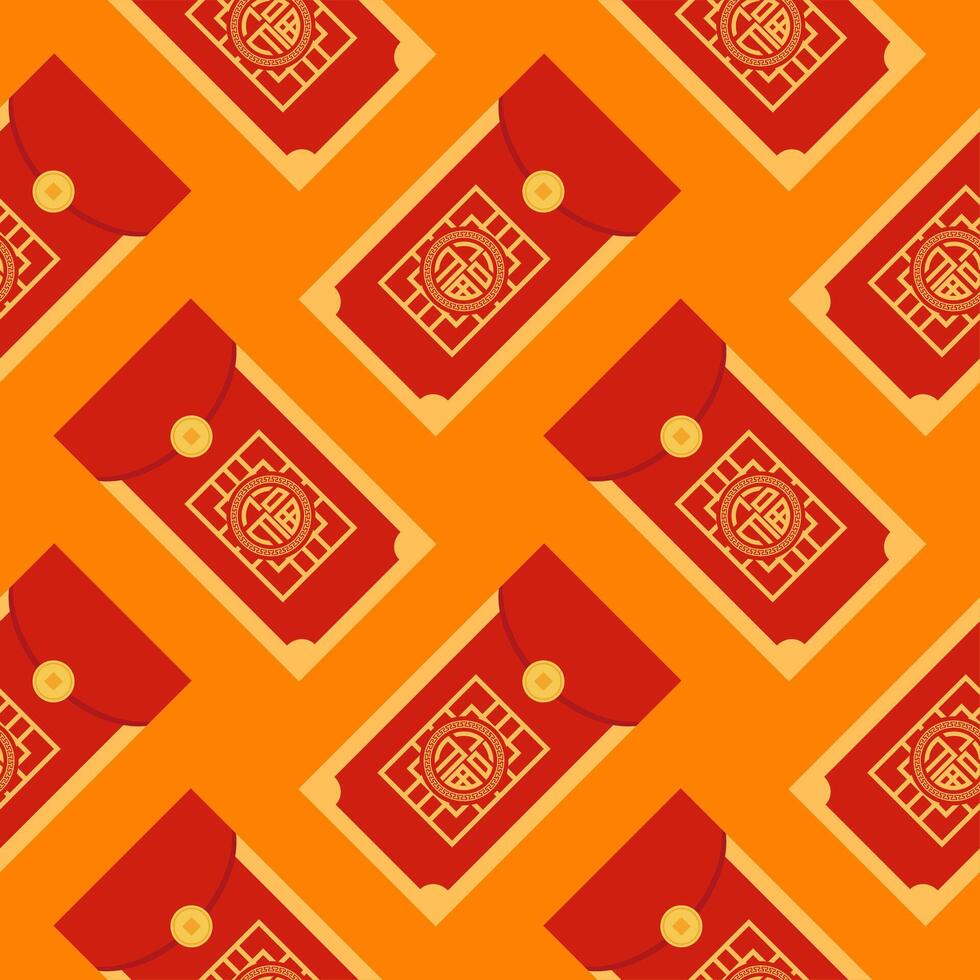 angpao or hongbao chinese new year lucky money envelope seamless pattern. Chinese festive traditional gift with coins, money for New Year, birthday, wedding and other holidays. vector