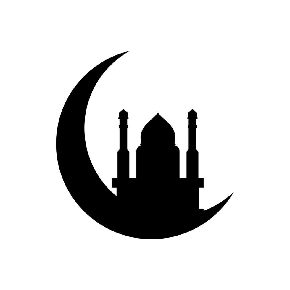 mosque crescent moon silhouette. Eid mubarak greeting card. crescent moon with mosque silhouette. ramadan kareem  design element for Muslim community festival or holiday. islamic symbol vector