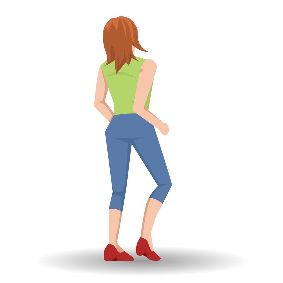 Vector or Illustrator of sport girl in private suite back view. looking forward. With shadow on isolated white background.