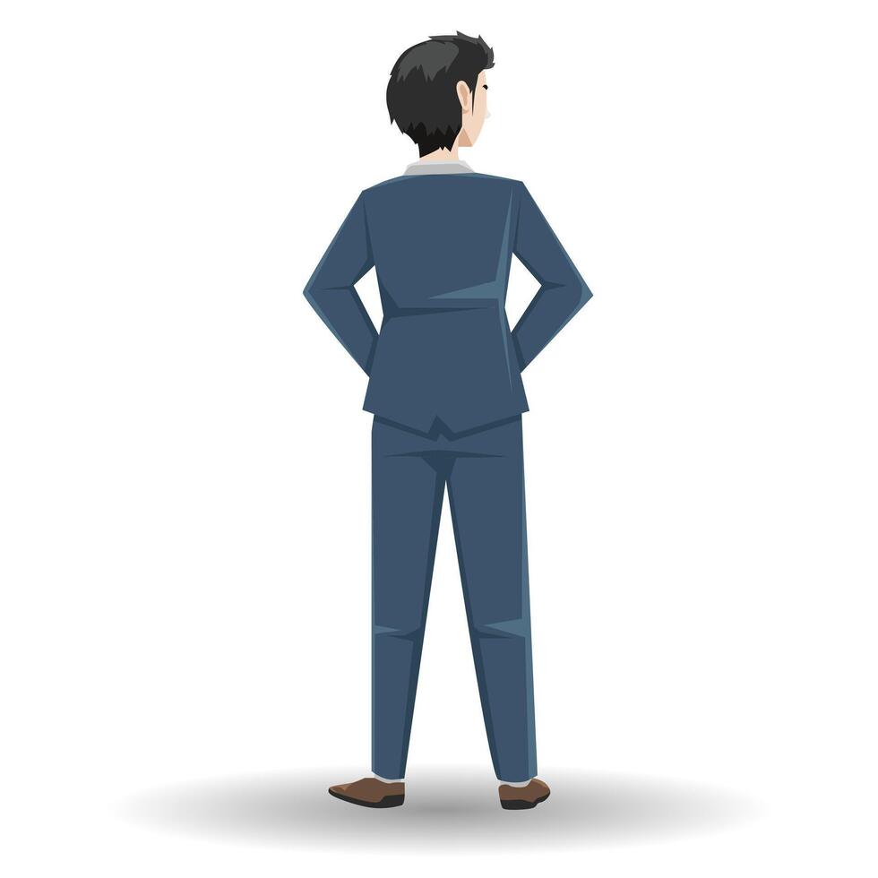 Vector or Illustrator of business man back view. Hang the waist. looking forward. With shadow on isolated white background.