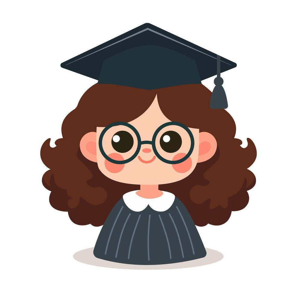 cute girl graduate celebrating success wearing glasses. Suitable for educational content, graduation announcements, and celebratory designs for students, teachers, and parents. vector