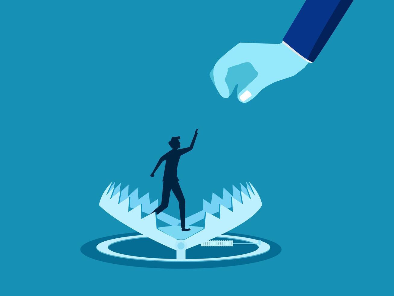 Crisis and risk. Businessman helping employee is stuck in a trap. Vector