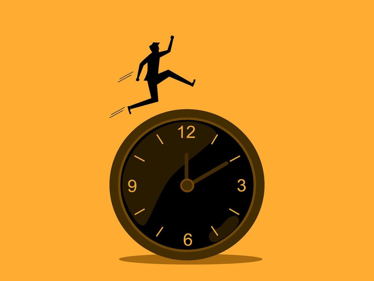 time Success. Businessman jumping over time or clock vector