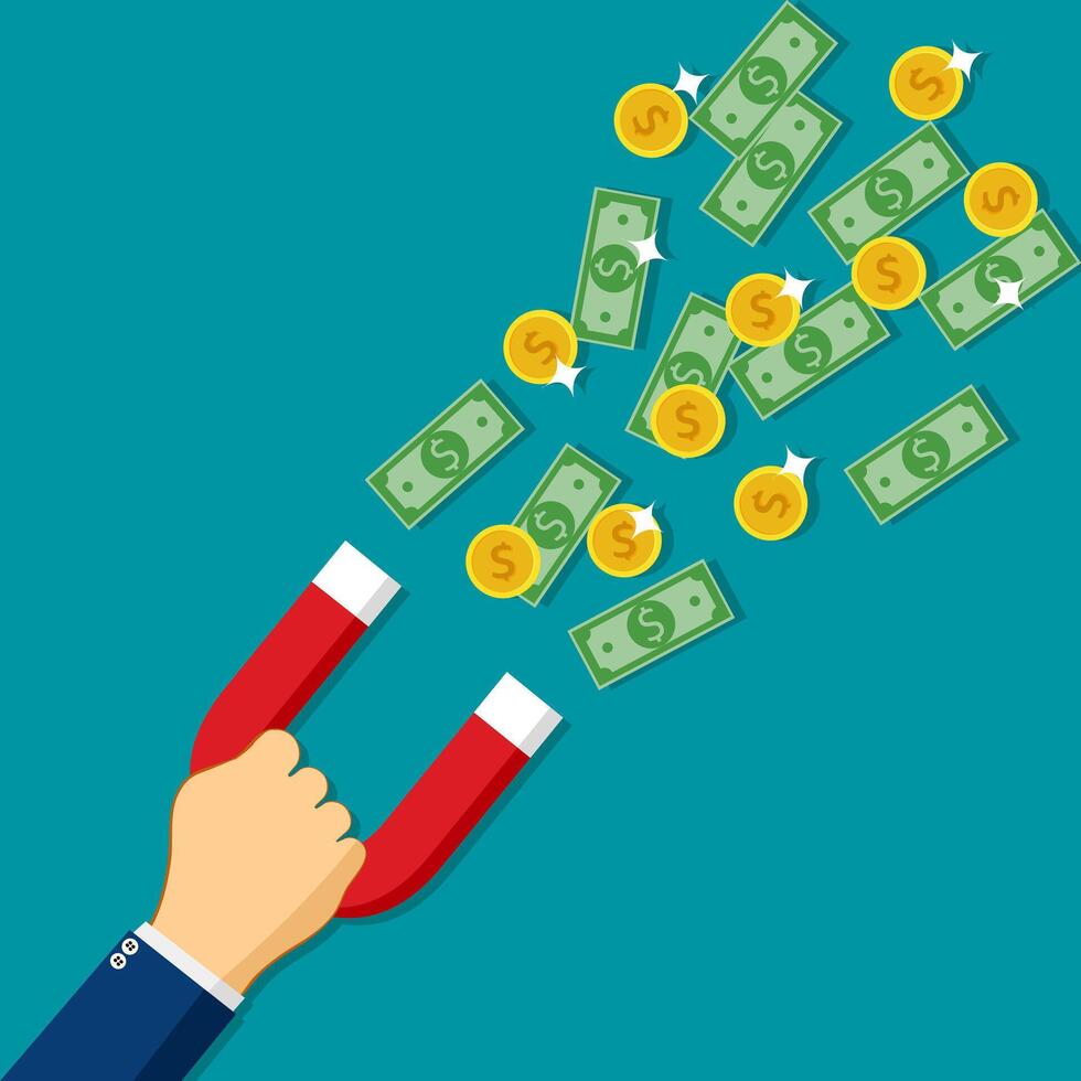 Businessman holding a magnet to attract money vector