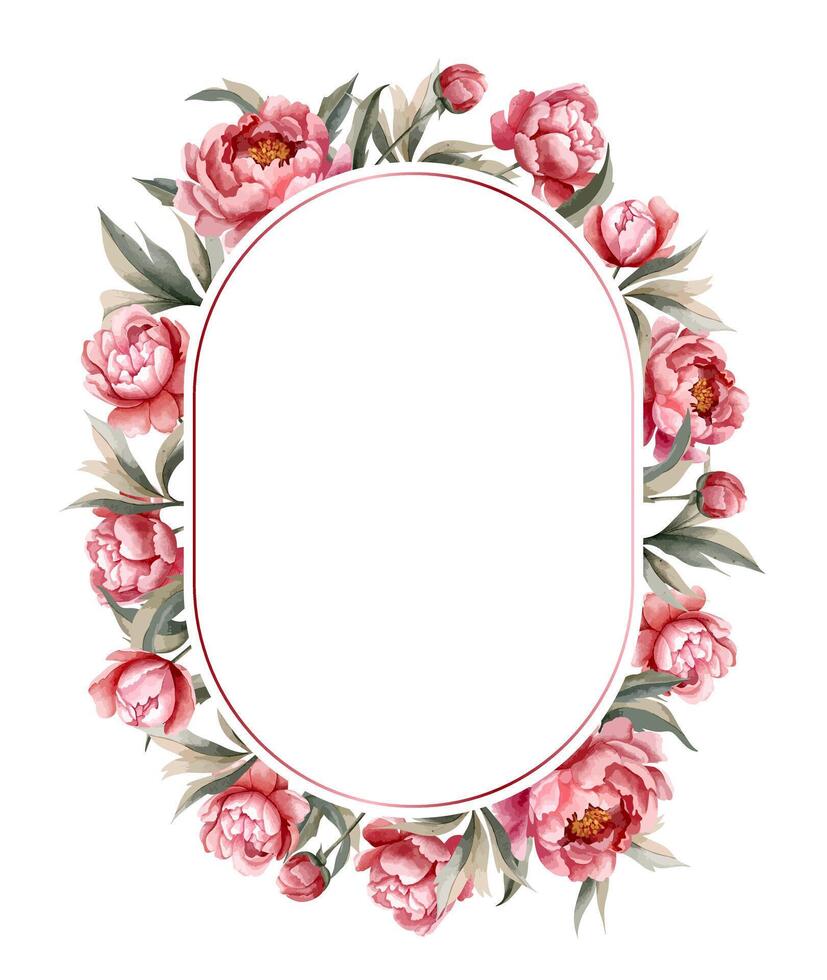 Watercolor peonies frame. Vector floral peony template. For wedding invitation, poster and card.