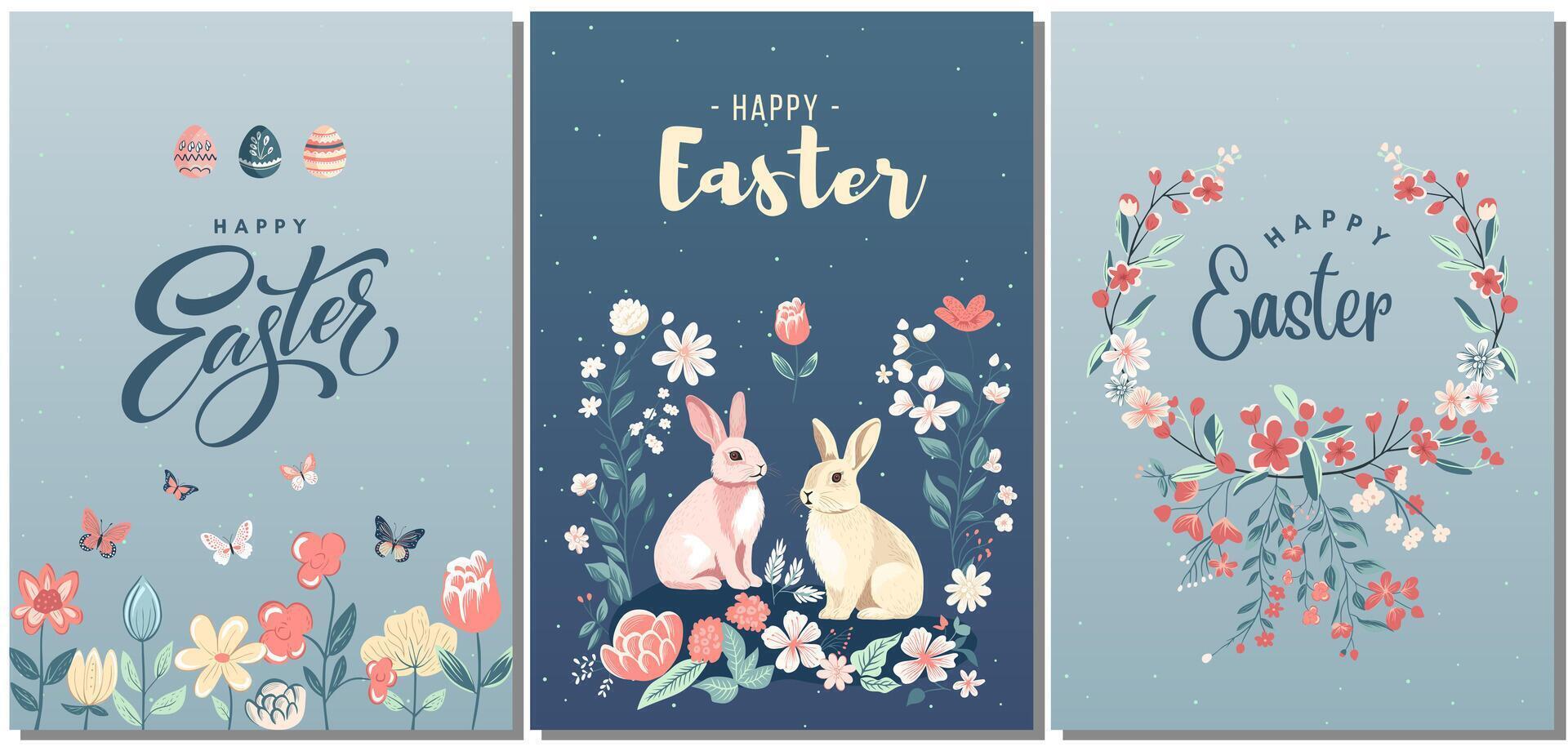 Set of Easter greeting cards, spring template. Happy Easter. Poster, media banner. vector