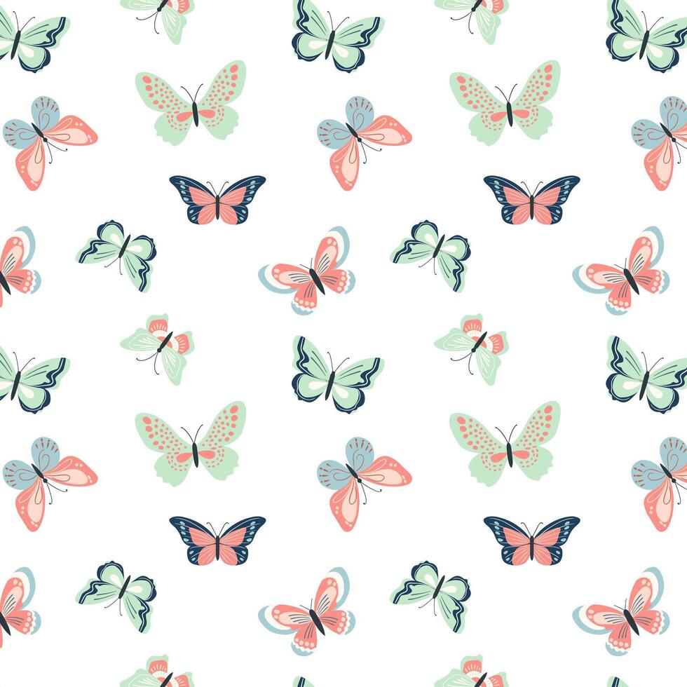 sin costura modelo con linda mariposas primavera y verano modelo. vector mariposas antecedentes.