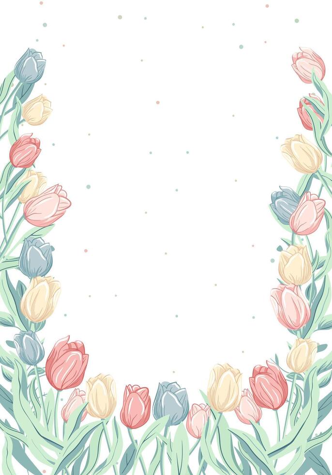 Springtime poster with tulips. Spring frame. Trendy floral design for poster, greeting card, banner. vector