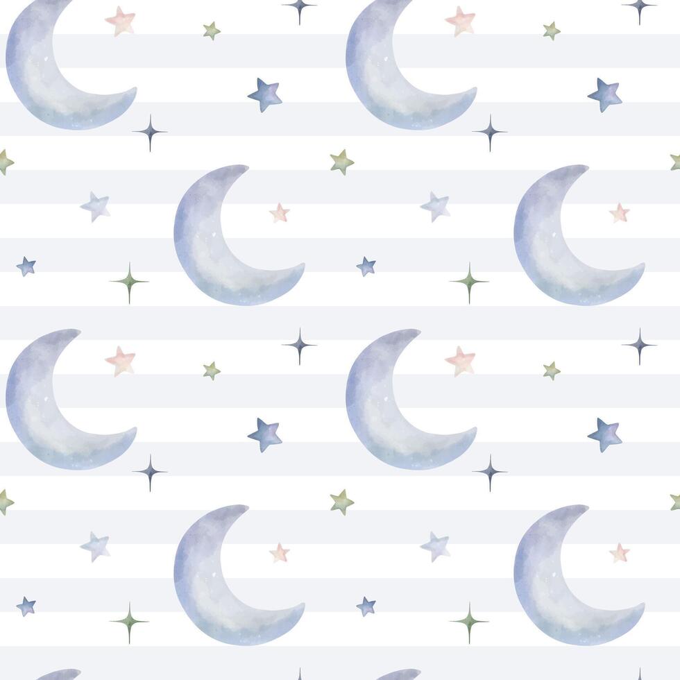 sin costura modelo con acuarela Luna y estrellas. linda infantil fondo de pantalla. vector antecedentes en pastel colores