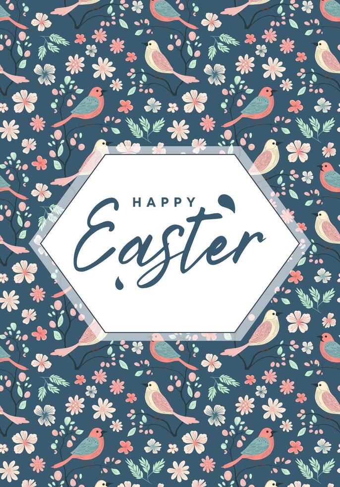 Happy Easter frame. Trendy Easter design with bunny in pastel colors and text. Poster, greeting card, banner. vector