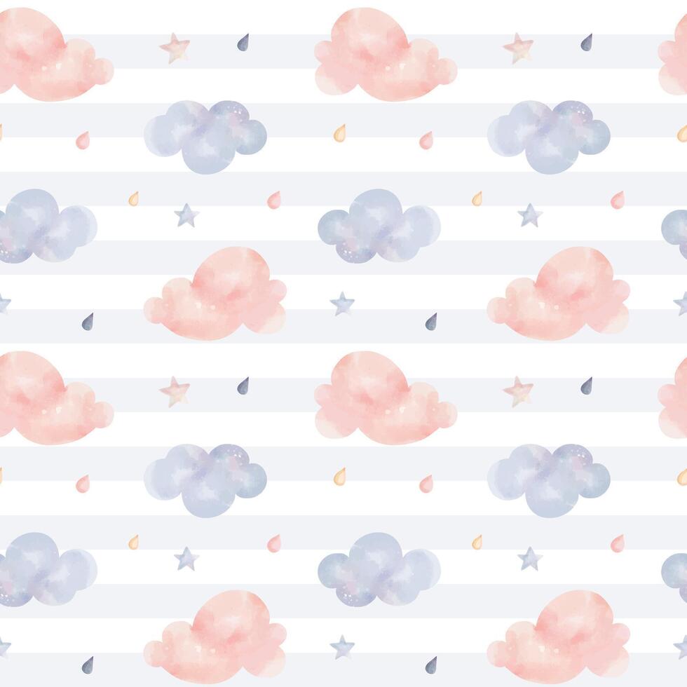 linda infantil fondo de pantalla. sin costura modelo con acuarela lluvioso nubes y estrellas. vector antecedentes en pastel colores