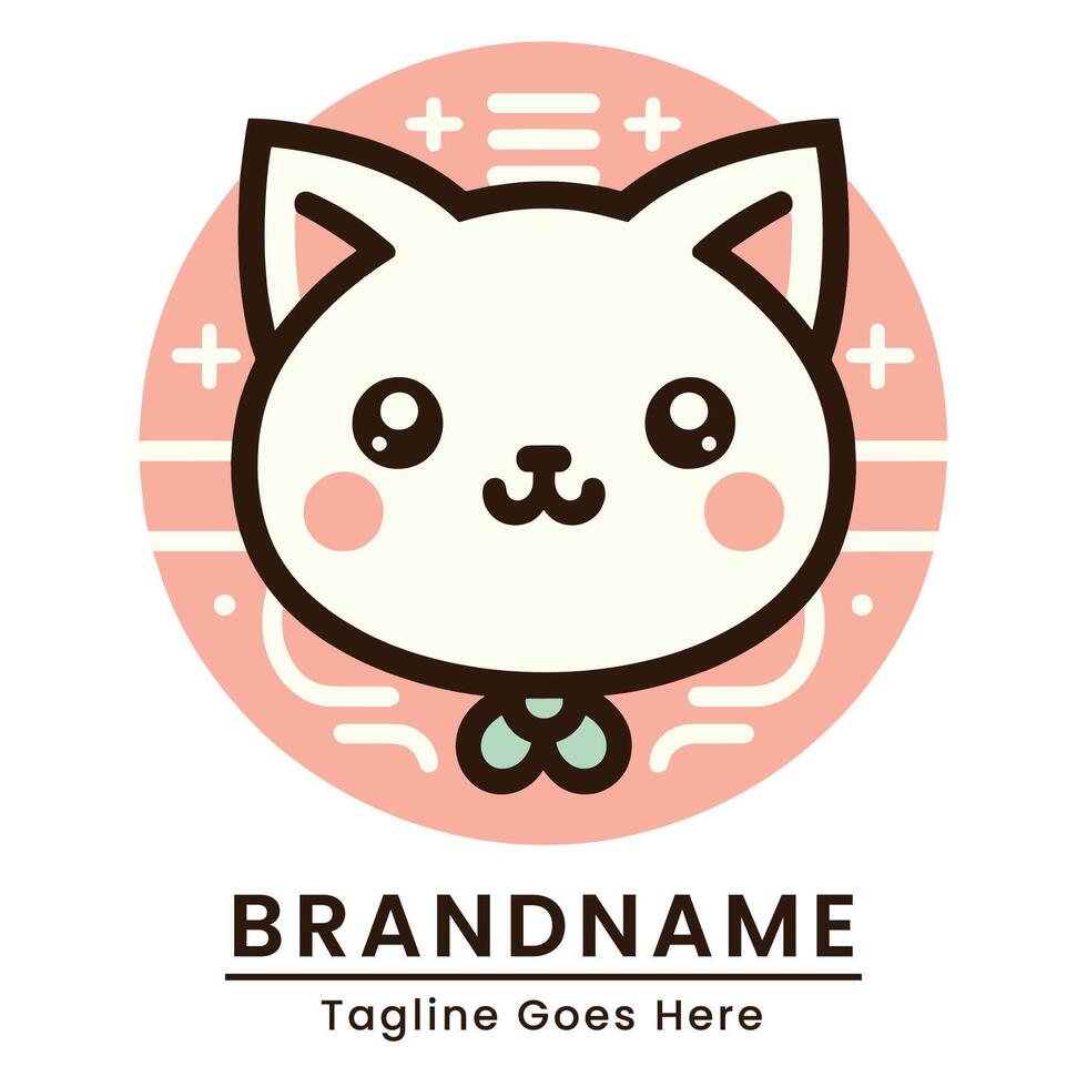 Joyful cat head logo simple soft color theme brown and flat Japanese style color for branding vector