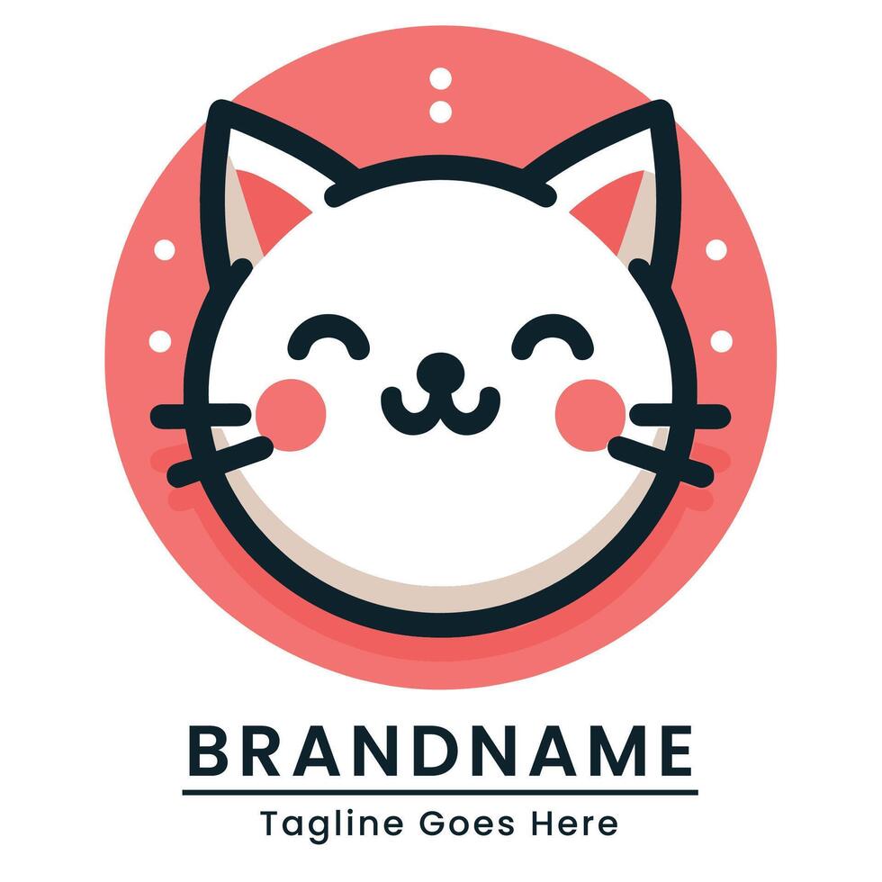 happy cat logo simple pink theme and flat Japanese style color for branding vector