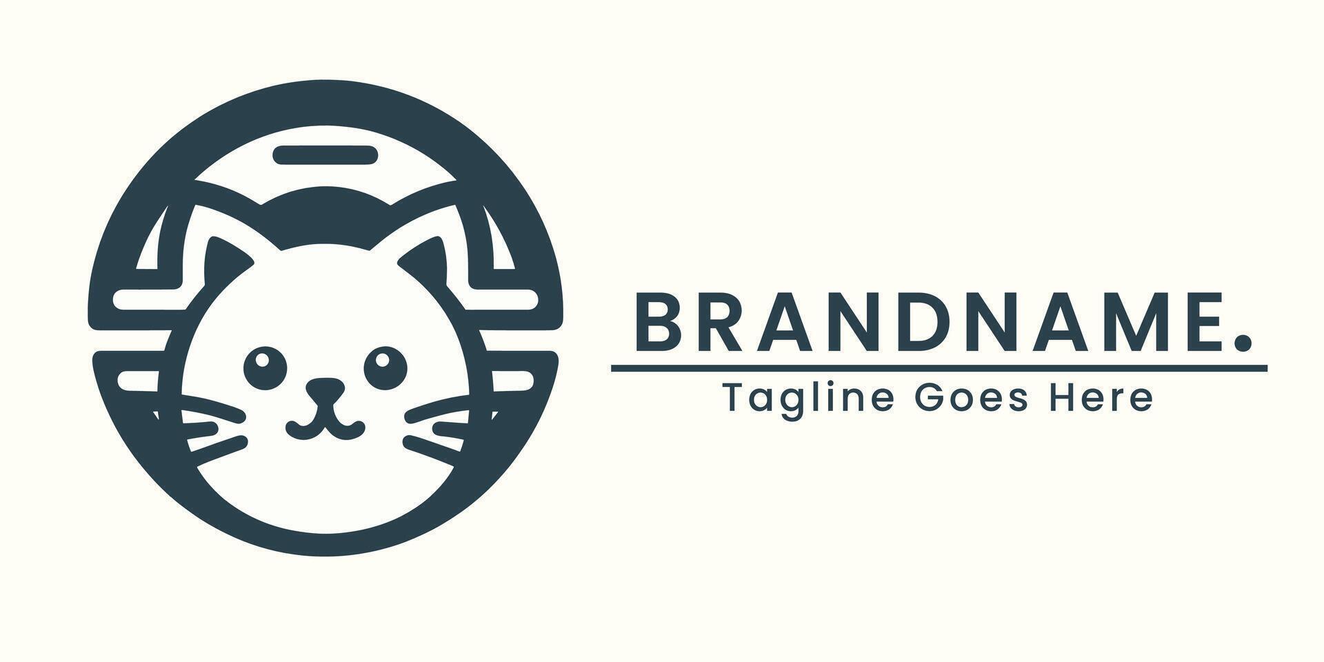 Kitten cute logo simple and flat Japanese style single color soft brown color logo for branding with circle pattern vector