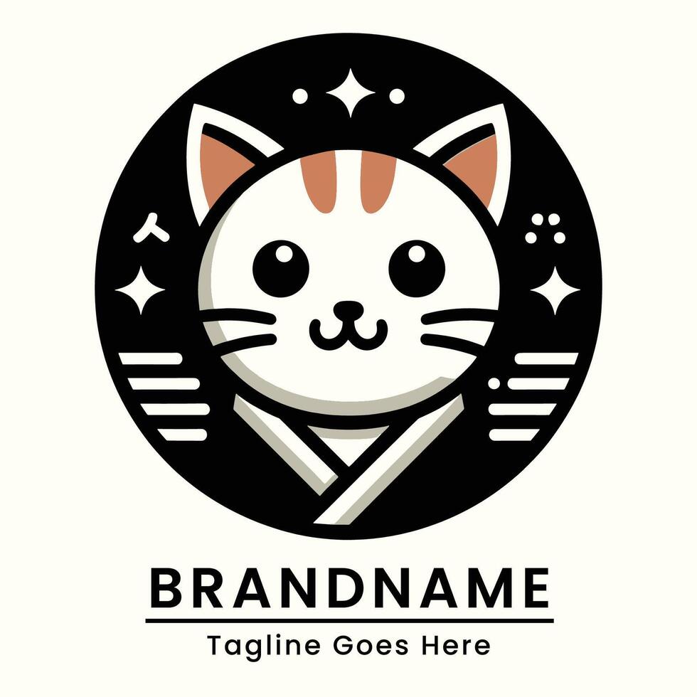 japan cat wearing pajamas cute logo simple and flat Japanese style cute soft brown color logo for branding vector