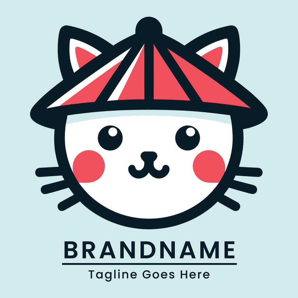 blanco gato vistiendo rojo sombrero logo sencillo y plano japonés estilo alegre color blanco y rojo para marca vector