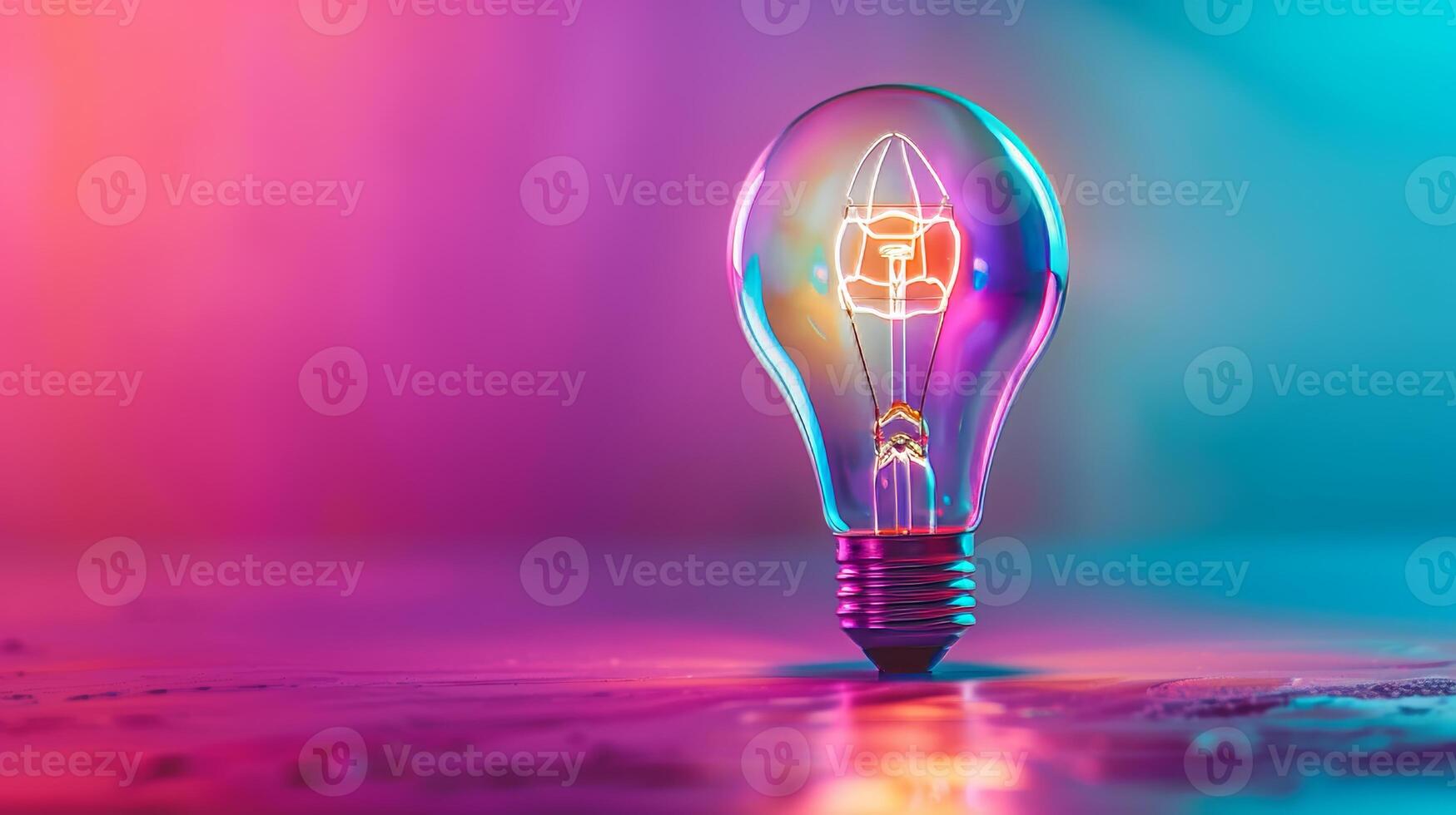 AI generated Neon light bulb glowing in empty space, creating a futuristic and artistic illumination concept photo