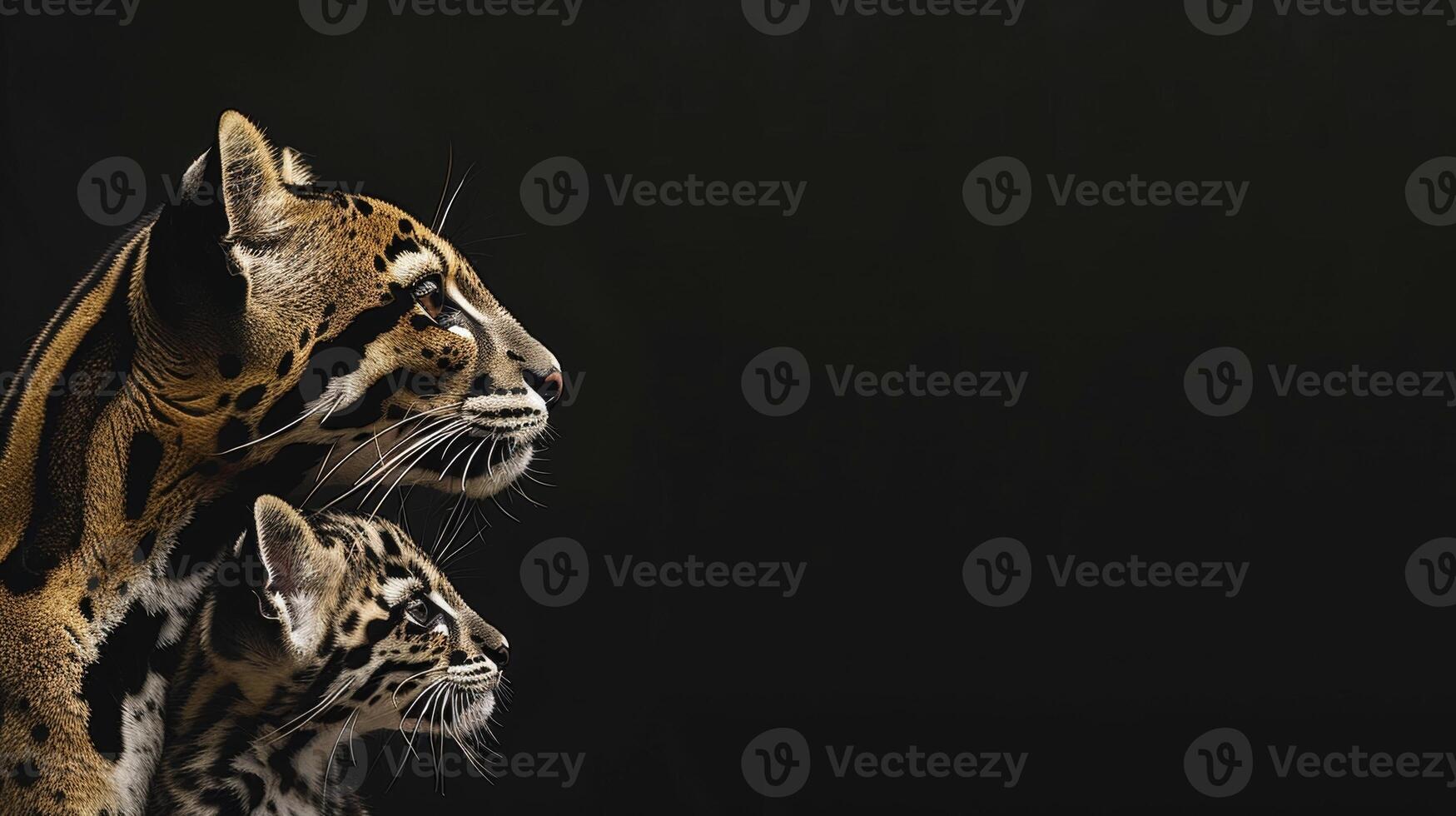 AI generated Clouded leopard and cub portrait with space for text, object on side, perfect for adding information photo
