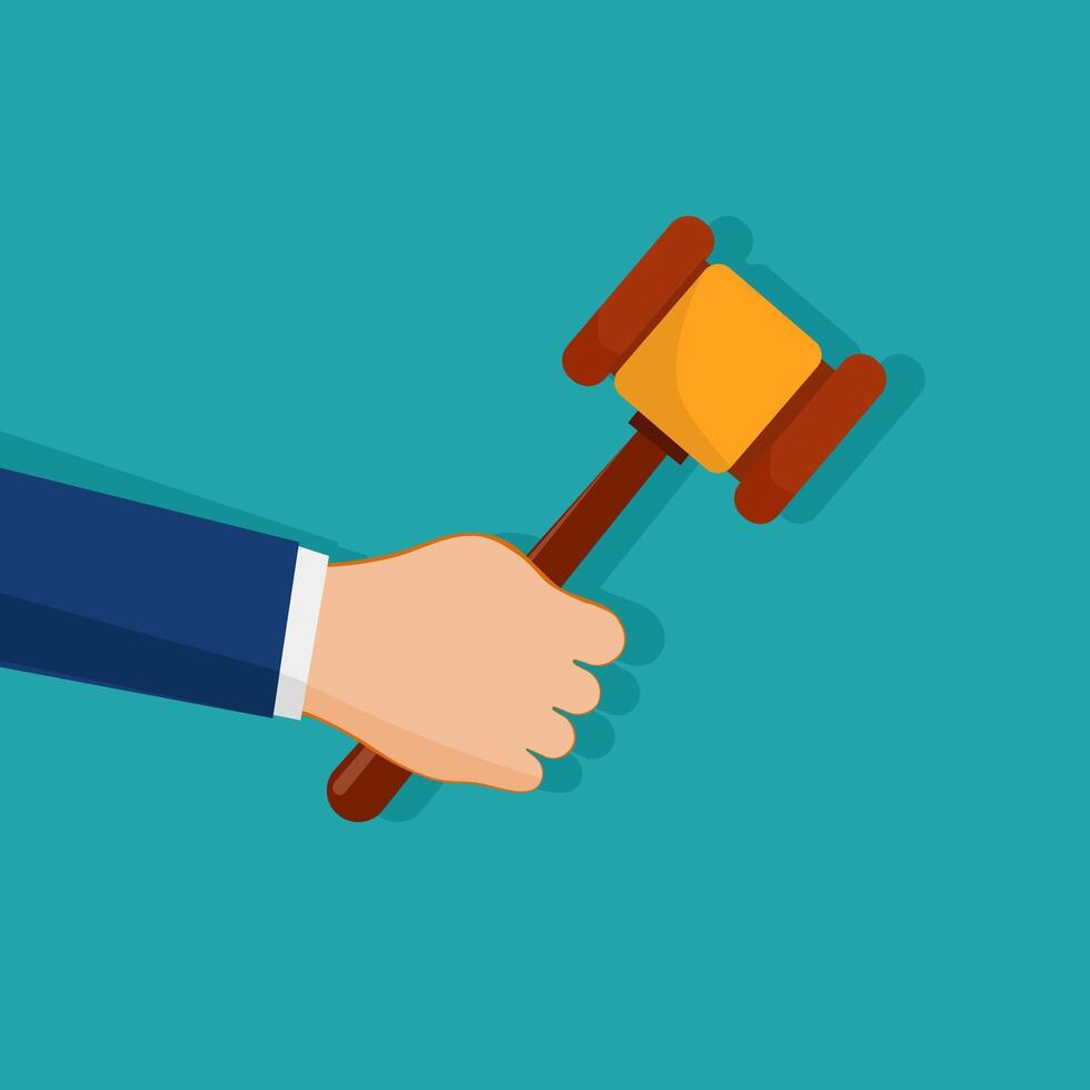Businessman holding a hammer to make judgments vector