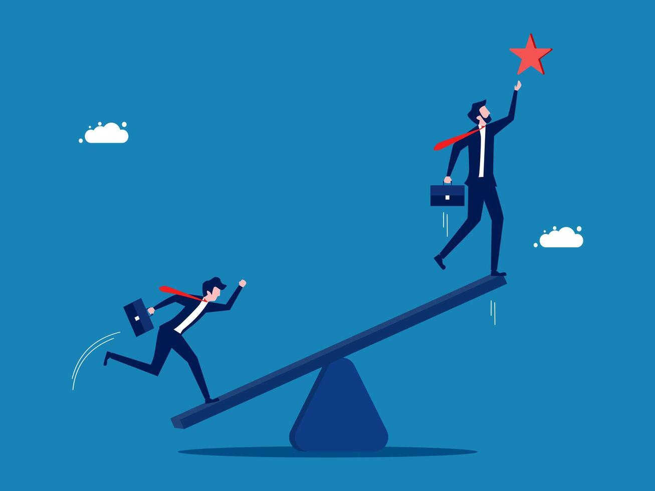 helps push a seesaw to a colleague to grab a star vector