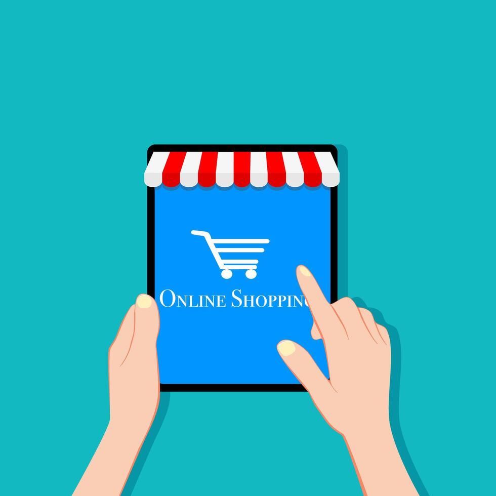 Online shopping website via tablet. Easy ecommerce website vector