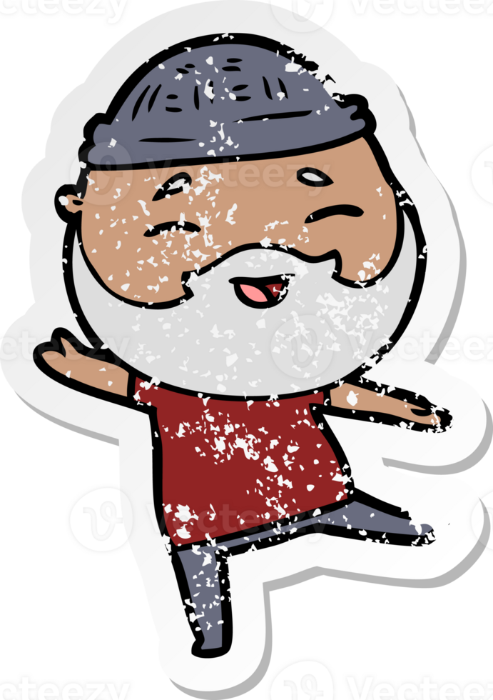 distressed sticker of a cartoon happy bearded man png
