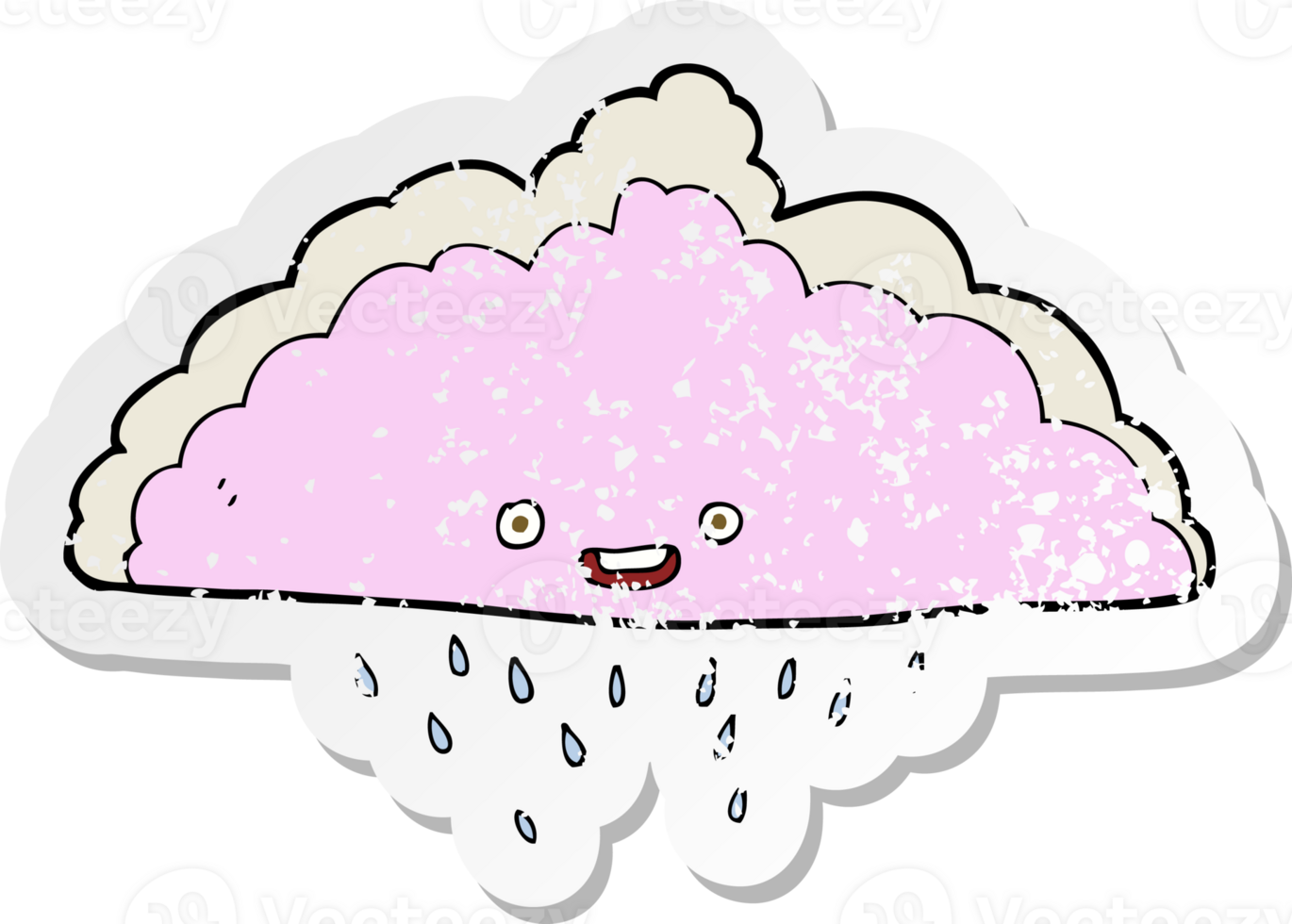 retro distressed sticker of a cartoon rain cloud png