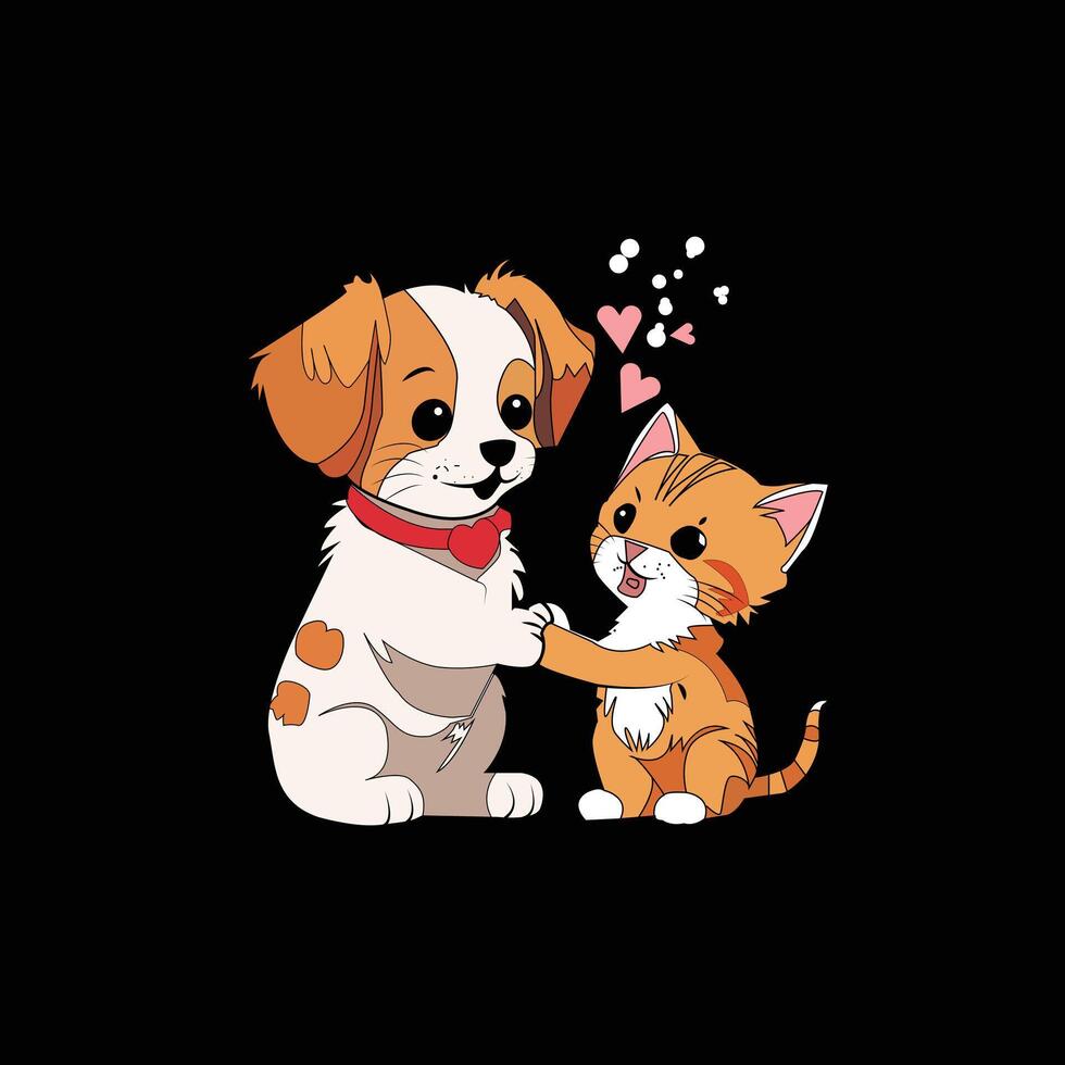 Cute cat and dog  vector illustration