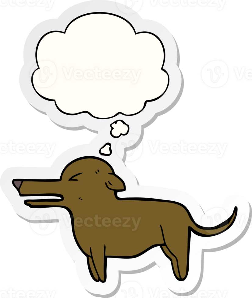 cartoon dog with thought bubble as a printed sticker png