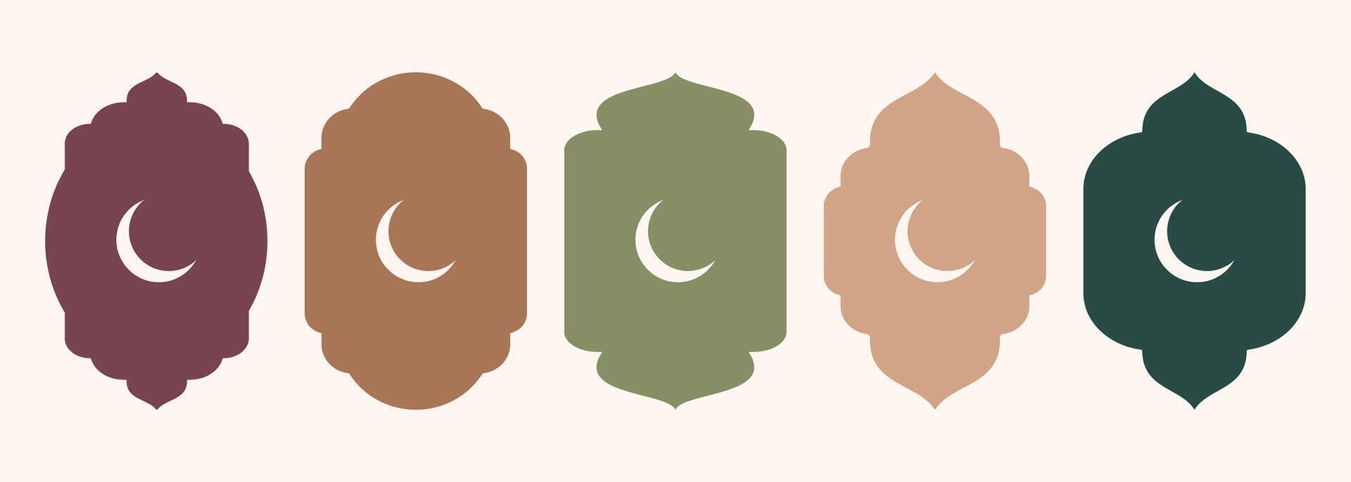 Islamic shape of door or window silhouette Arabic arch. Collection of patterns in oriental style. Frames in Arabic Muslim design for Ramadan Kareem. Vector mosque gate shape isolated on background.
