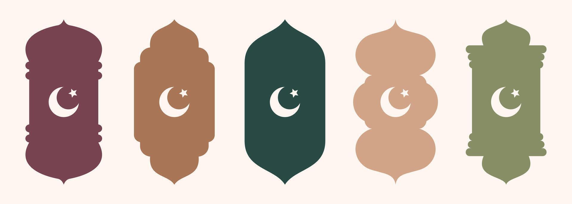 Islamic shape of door or window silhouette Arabic arch. Collection of patterns in oriental style. Frames in Arabic Muslim design for Ramadan Kareem. Vector mosque gate shape isolated on background.