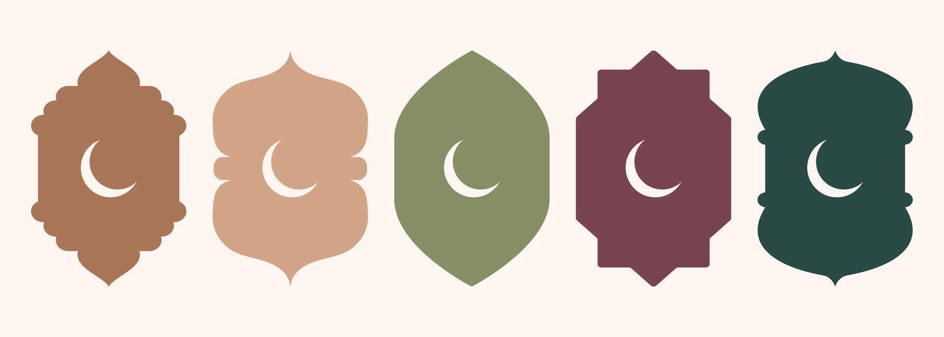 Islamic shape of door or window silhouette Arabic arch. Collection of patterns in oriental style. Frames in Arabic Muslim design for Ramadan Kareem. Vector mosque gate shape isolated on background.