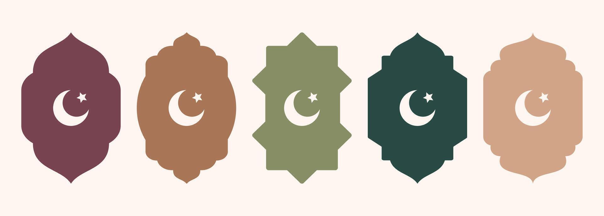 Islamic shape of door or window silhouette Arabic arch. Collection of patterns in oriental style. Frames in Arabic Muslim design for Ramadan Kareem. Vector mosque gate shape isolated on background.