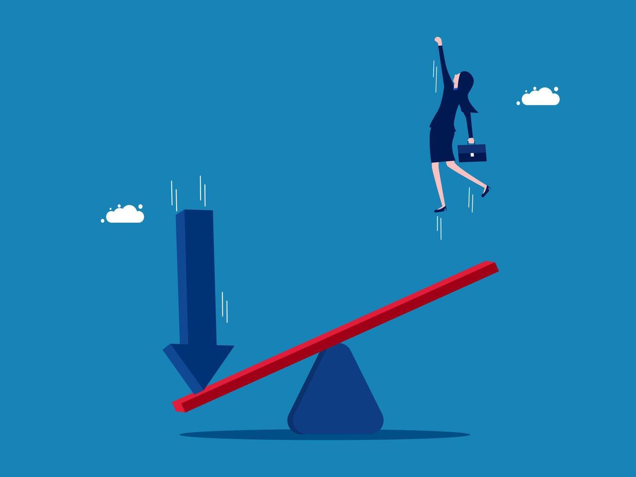 crisis flecha empuja el balancín para negocio personas a lograr su metas vector