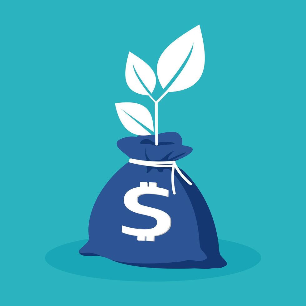 plant growing out of money bag vector