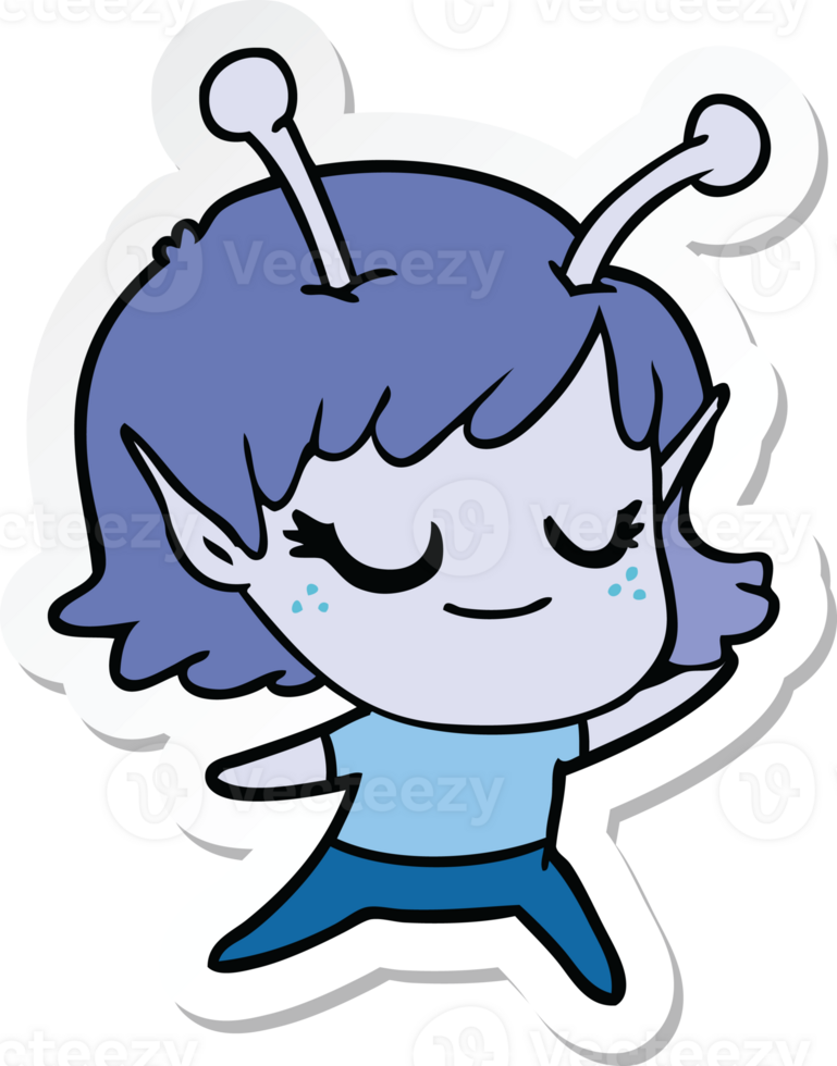 sticker of a smiling alien girl cartoon png