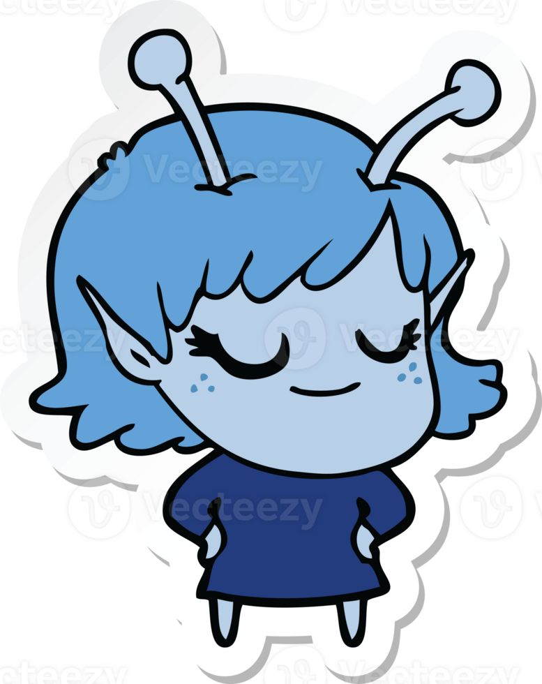 sticker of a smiling alien girl cartoon png