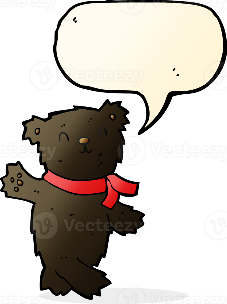 cartoon waving teddy black bear with speech bubble png