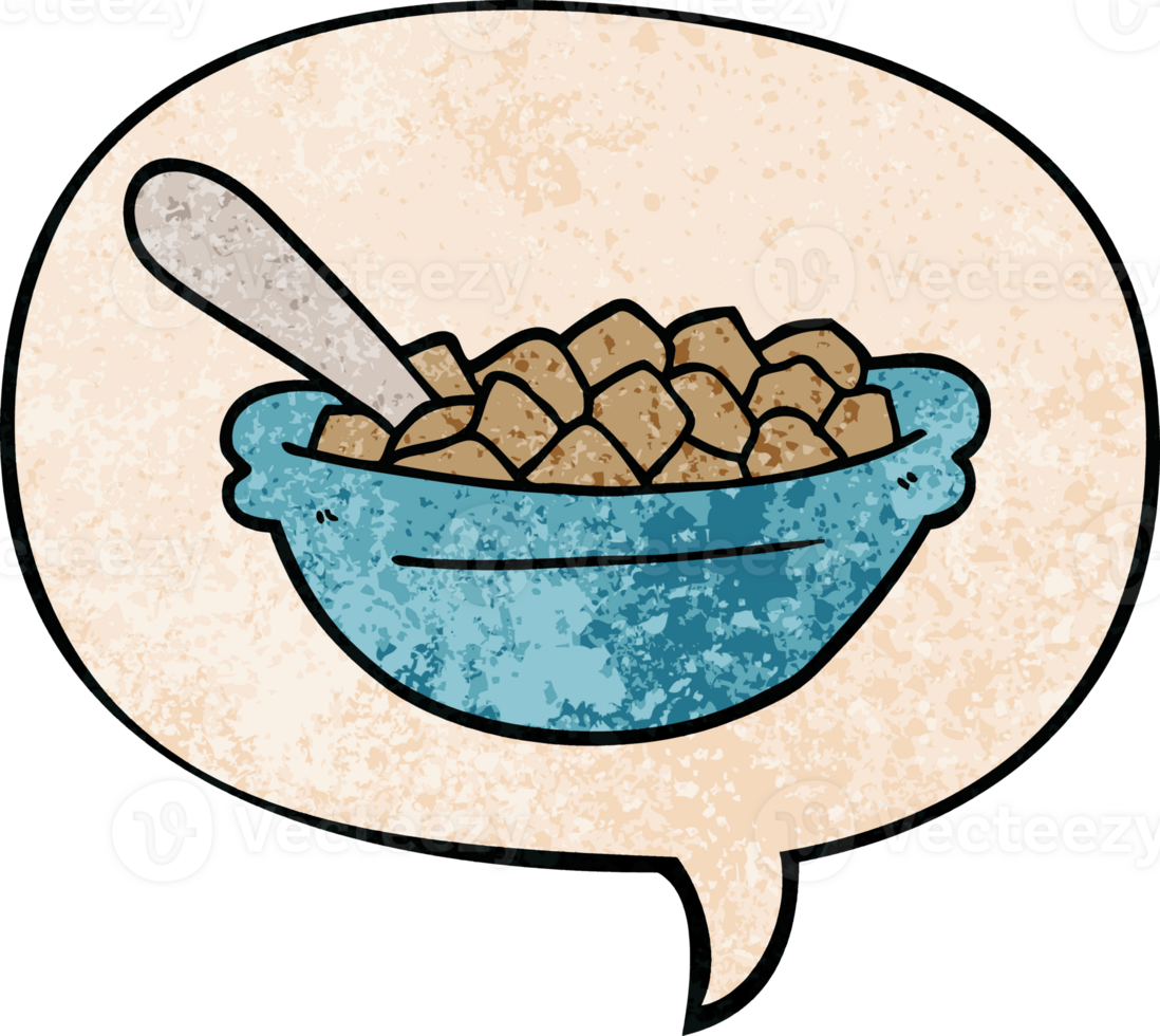 cartoon cereal bowl with speech bubble in retro texture style png