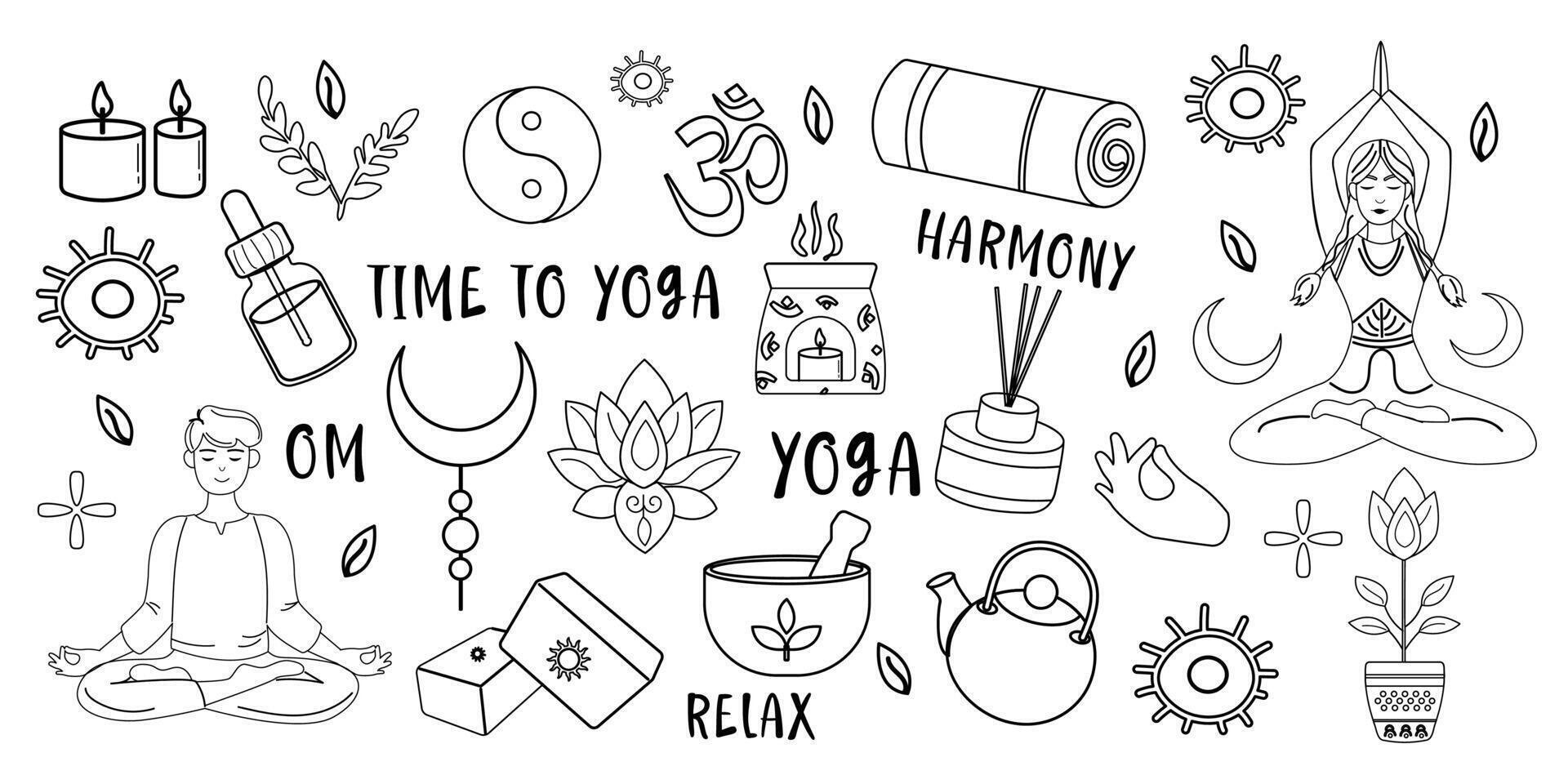 Set of time yoga outline in flat style vector