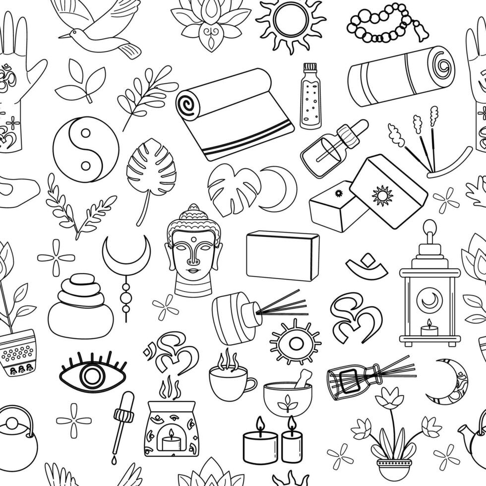 Seamless pattern of yoga outline elements vector